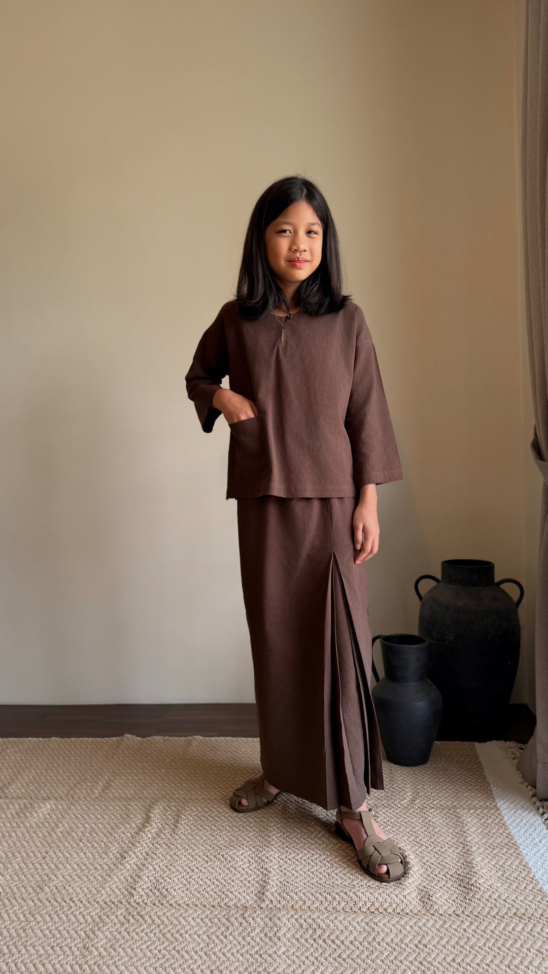 KESUMA Kurung Kedah Set in Chocolate Gingham