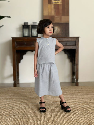 CLAIRE Blouse & Skirt Set in Blue Gingham