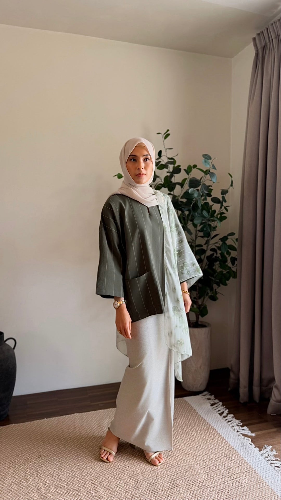 MAIMUNAH Kurung Kedah Set in Olive