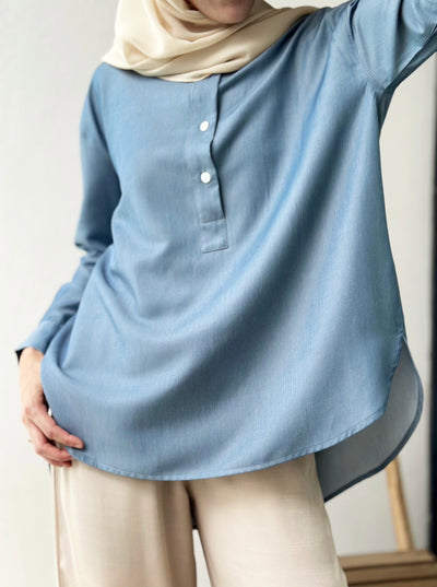 ALMA Asymmetric Blouse in Dusty Blue (Top Only)