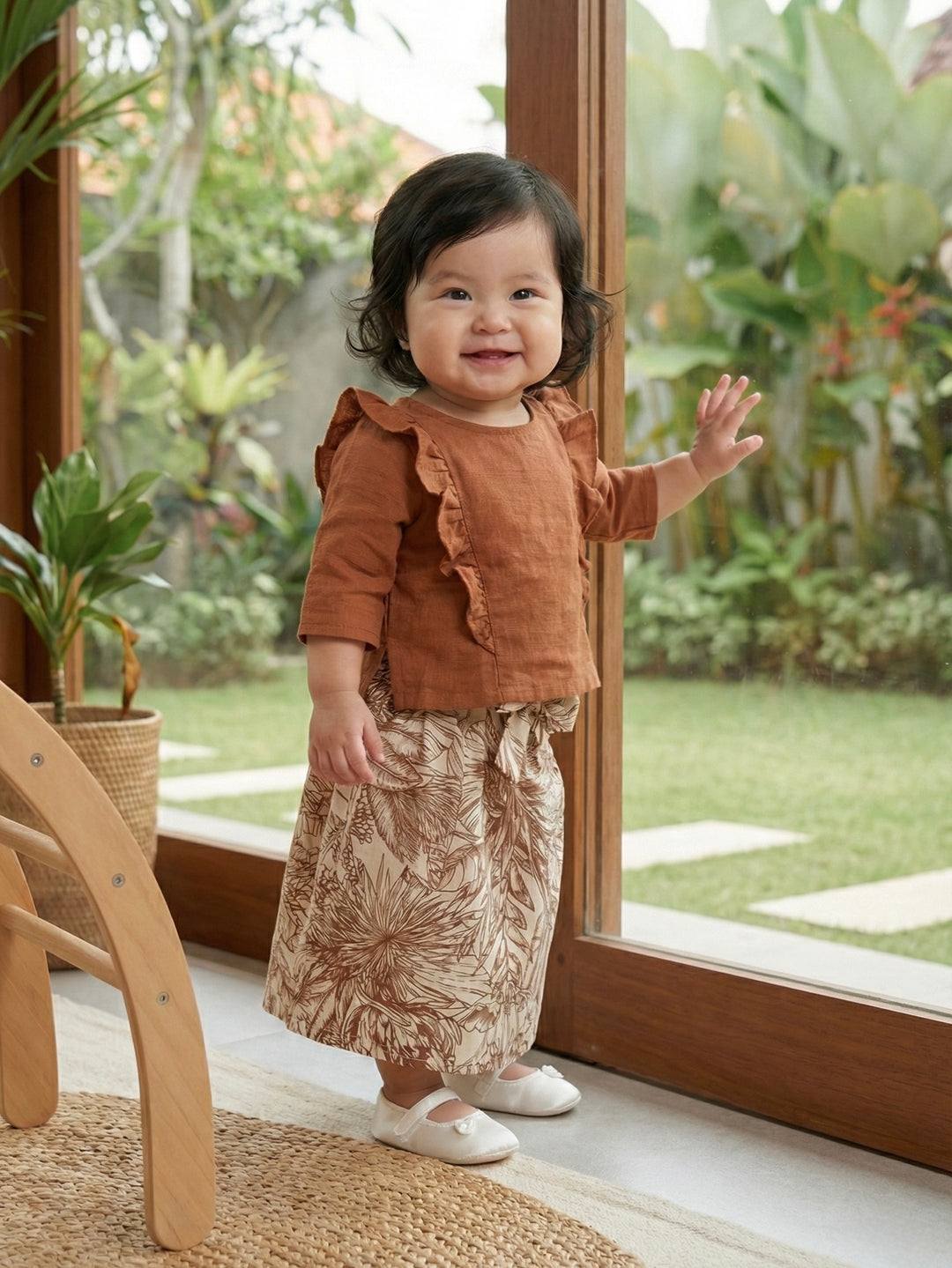 RIANG Frill Blouse & Skirt Set in Cinnamon Lush