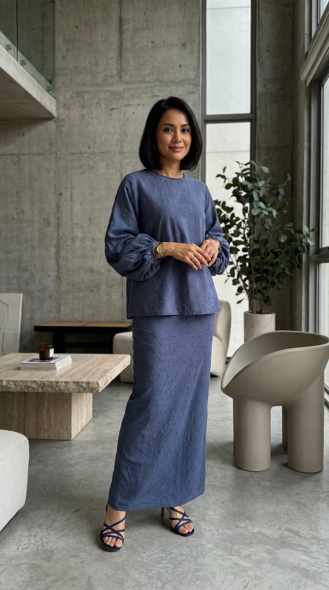 MAYA Modern Kurung Set in Ash Blue