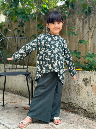 KURNIA Short Kurung Set in Emerald Bloom