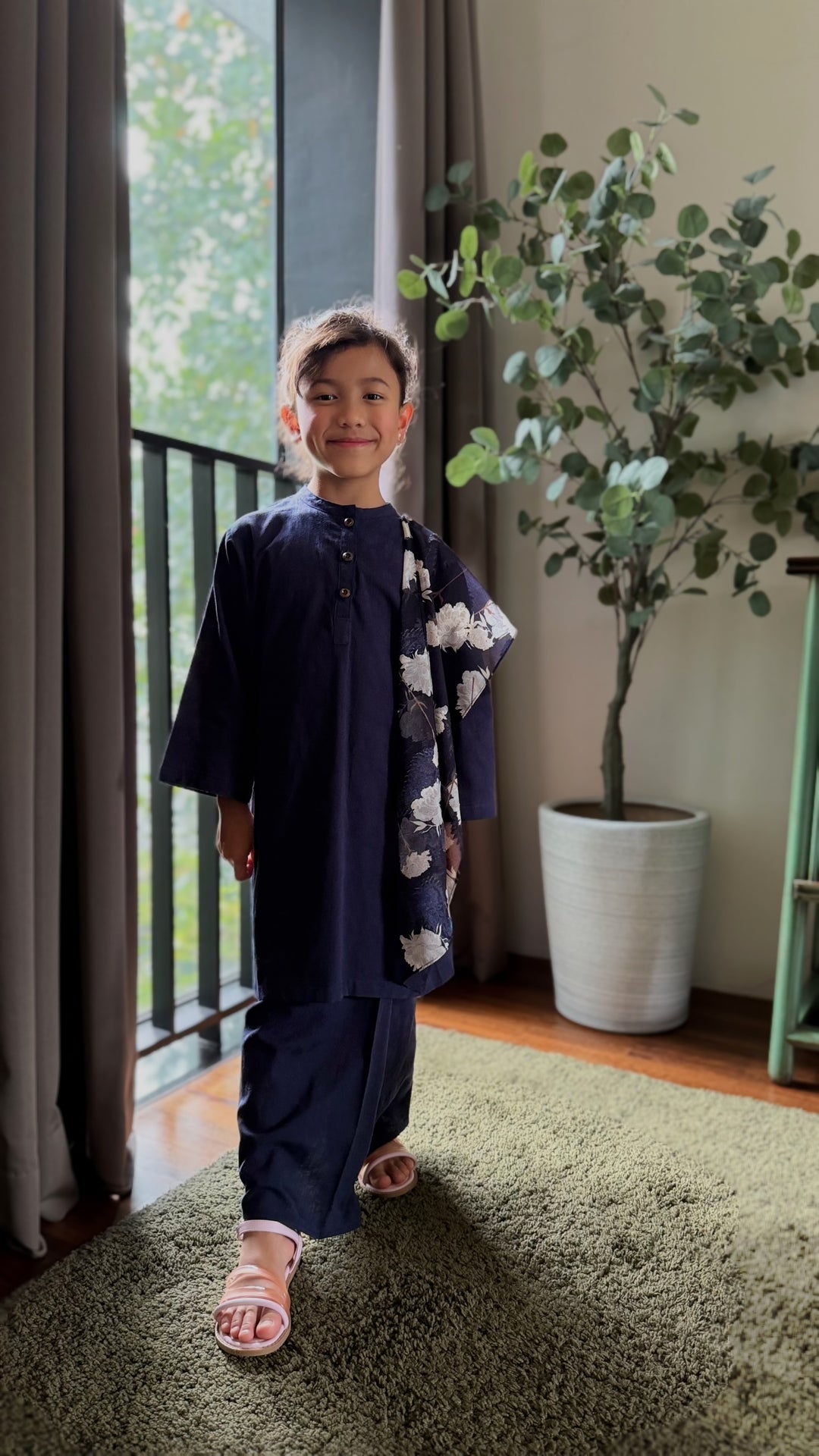 DELIMA Riau Kurung Set in Navy Blue