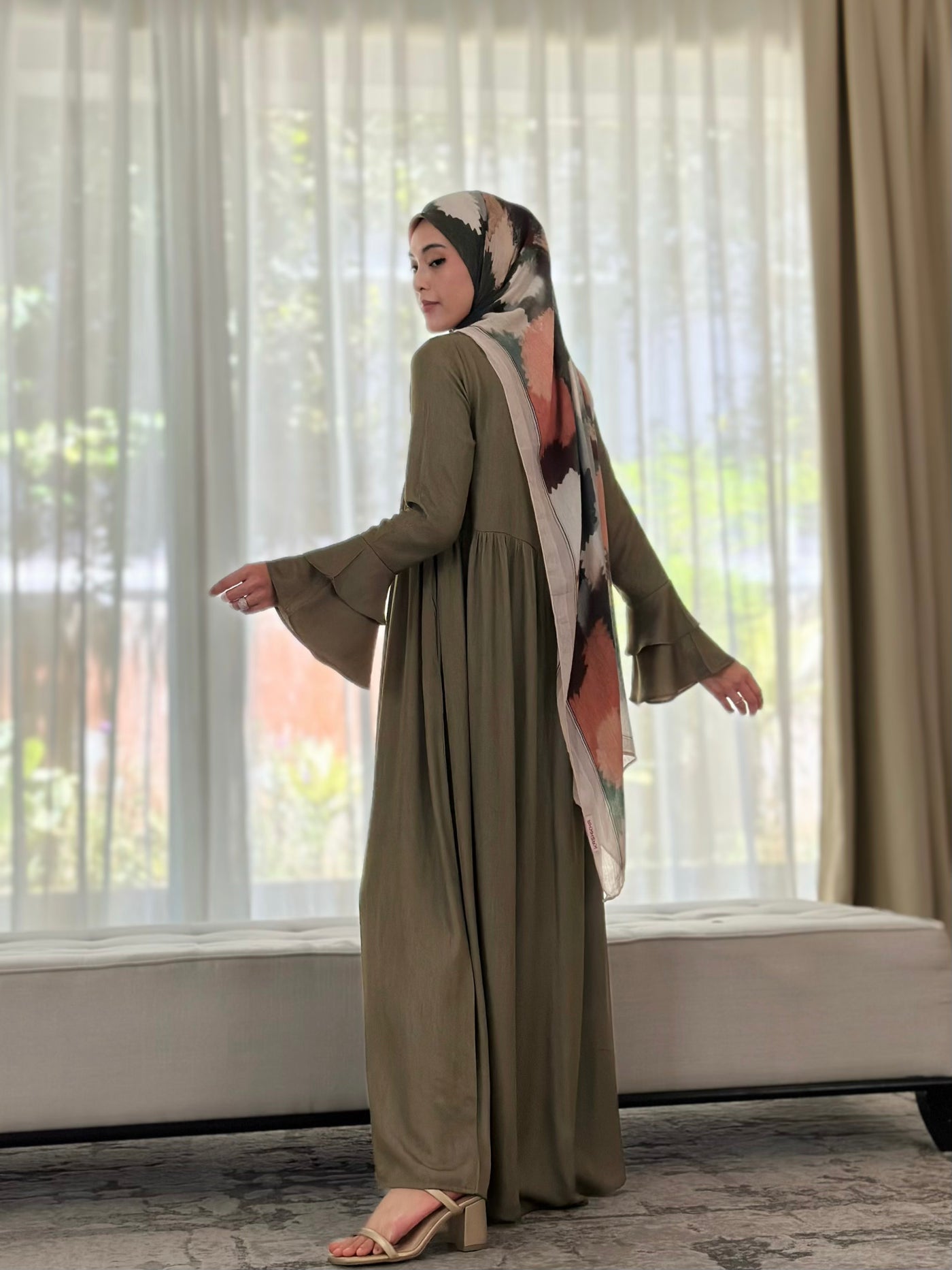 SERENA Flounce Maxi Dress in Mudgreen