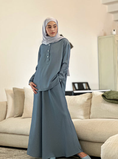 ALMA Asymmetric Blouse in Dusty Blue (Top Only)