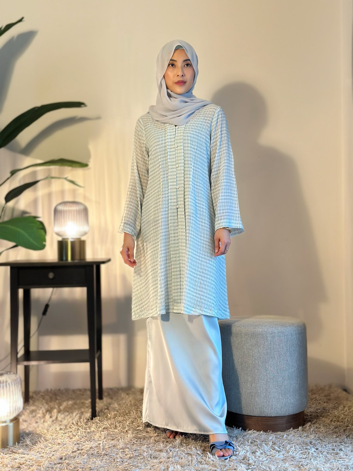 LAILA Long Kebaya Set in Icy Mist