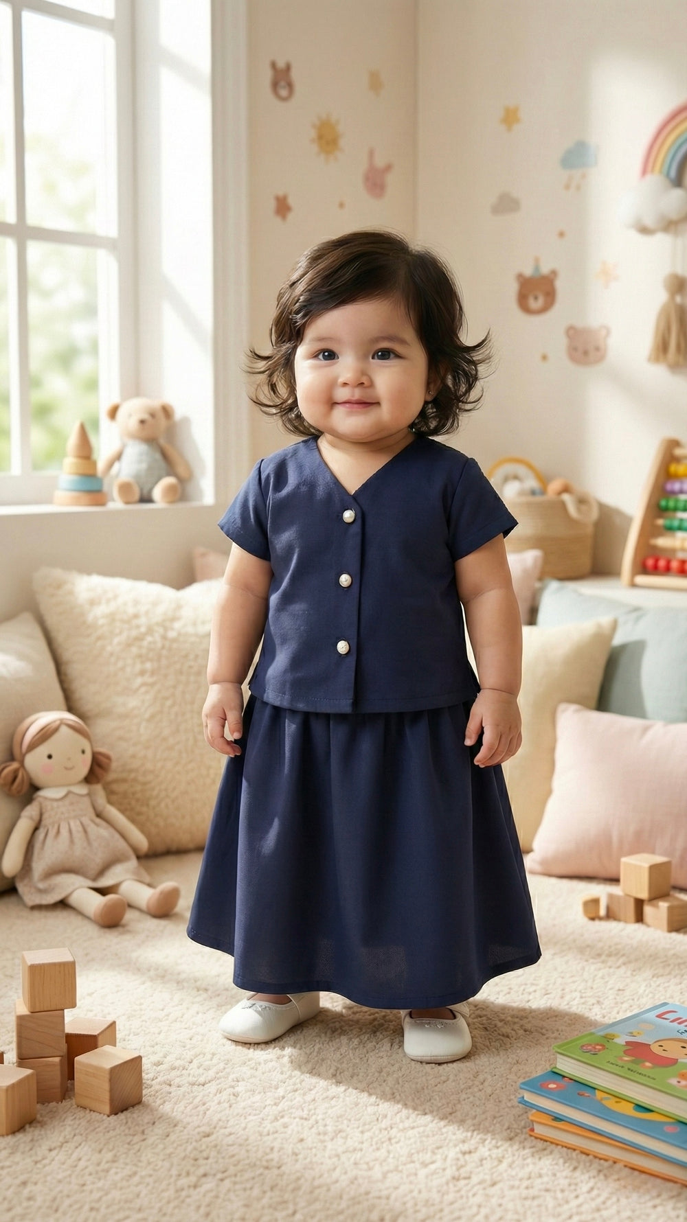 SERI Baby's Modern Kebaya Set in Midnight Blue
