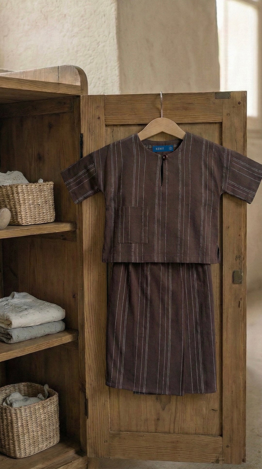 KESUMA Baby's Kurung Kedah Set in Brown Stripes