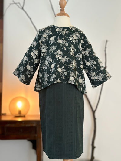 KURNIA Short Kurung Set in Emerald Bloom