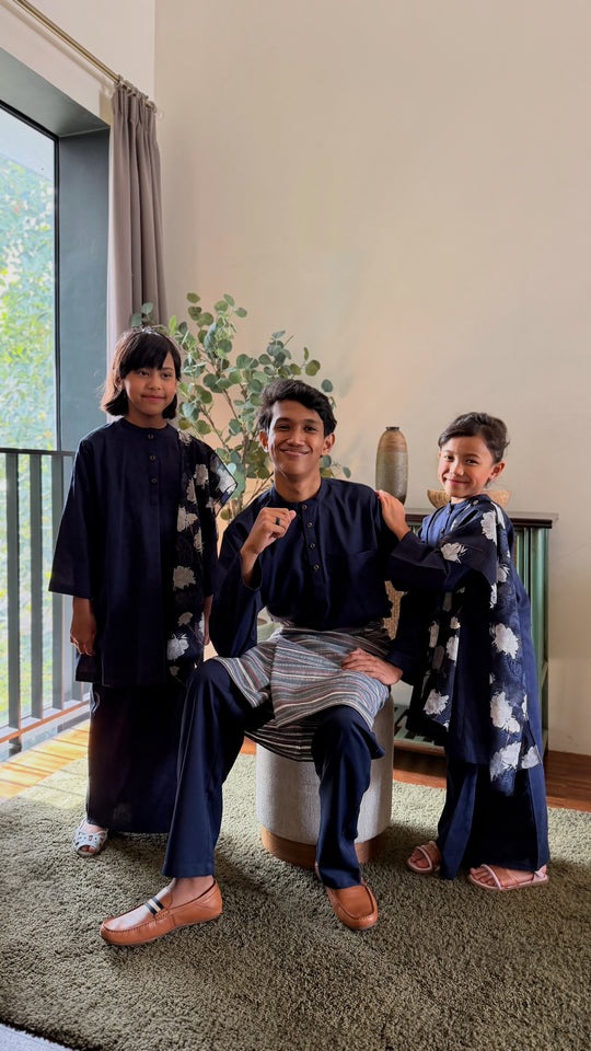 DELIMA Riau Kurung Set in Navy Blue