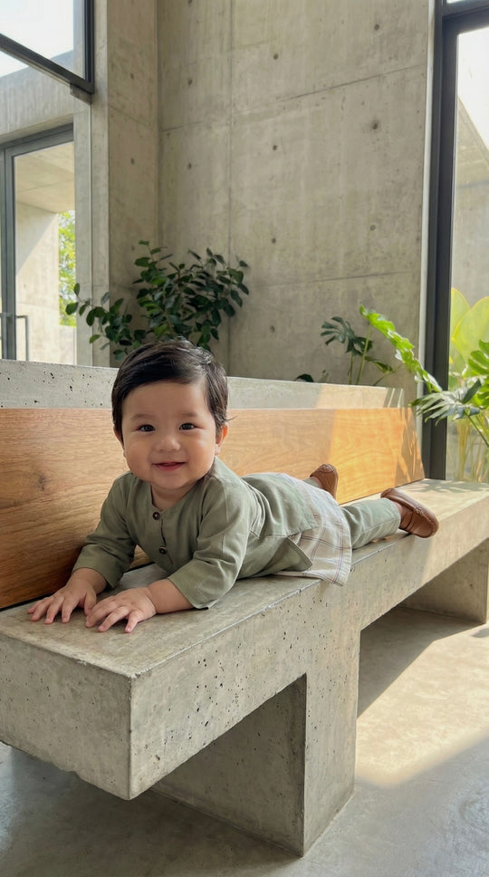 QAID Baby’s Teluk Belanga Baju Melayu Set in Sage