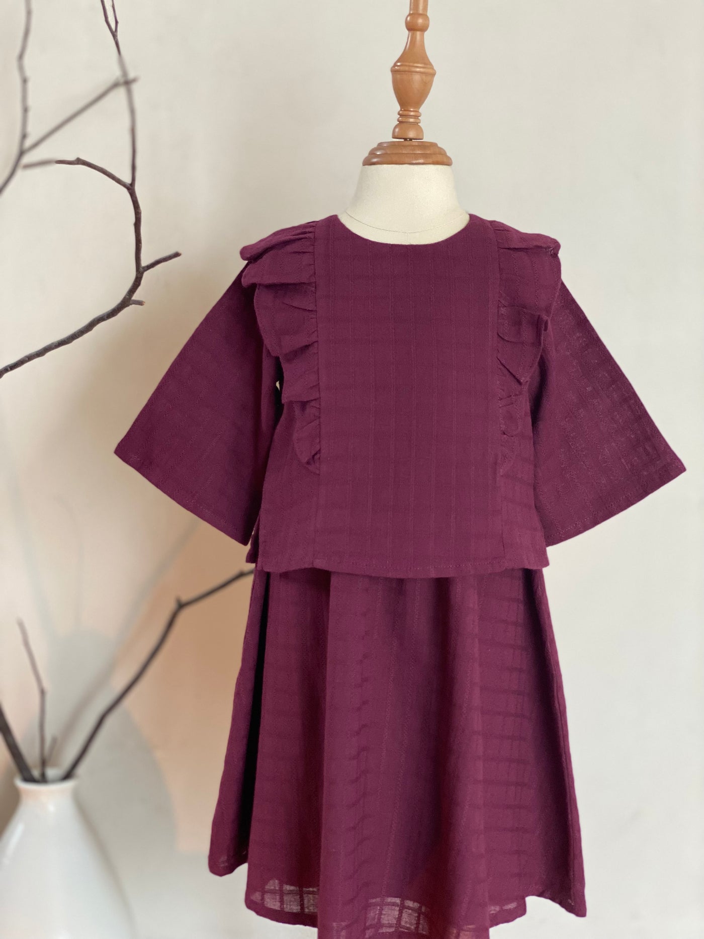 RIANG Baby’s Frill Blouse & Skirt Set in Tyrian