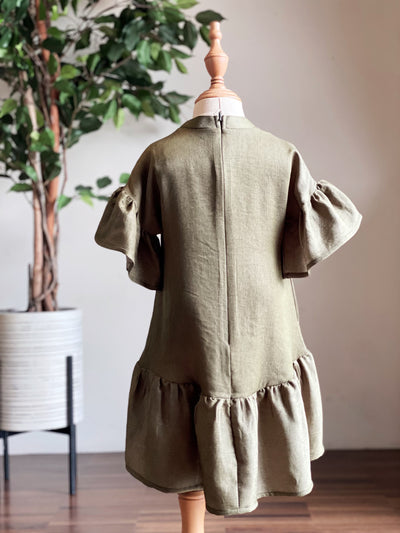 ANGELINA Flounce Dress in Mudgreen