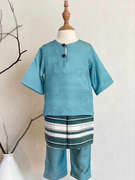 QAID Baby’s Teluk Belanga Baju Melayu Set in Turquoise