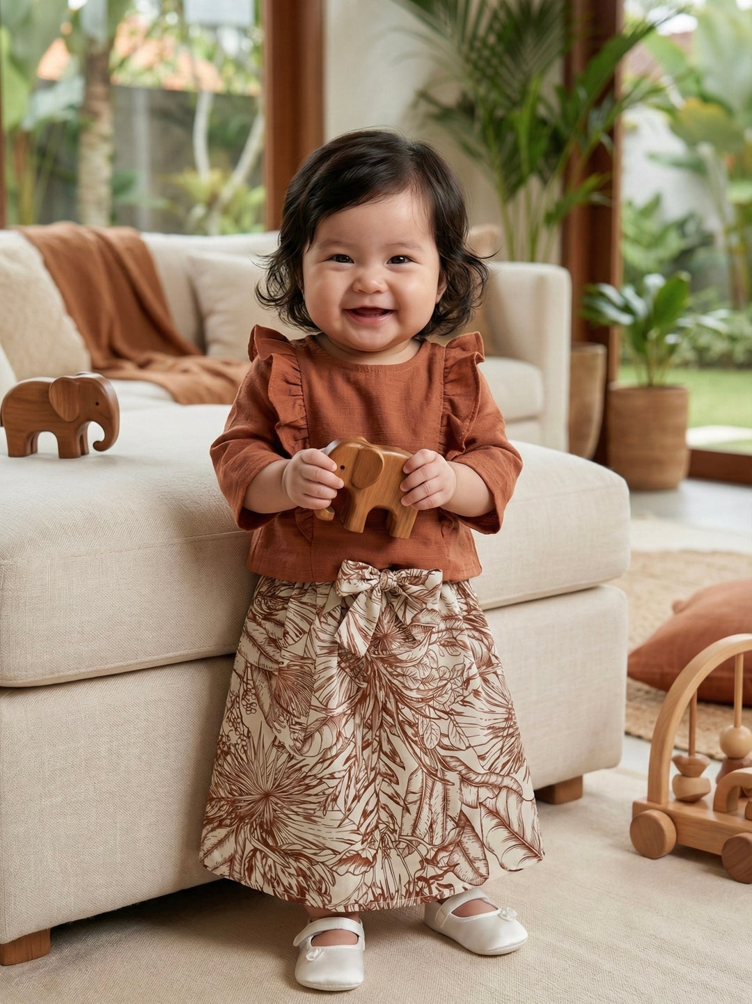RIANG Frill Blouse & Skirt Set in Cinnamon Lush