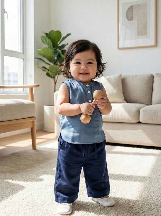 ELLIE Baby’s Sleeveless Blouse in Dusty Blue (Top Only)