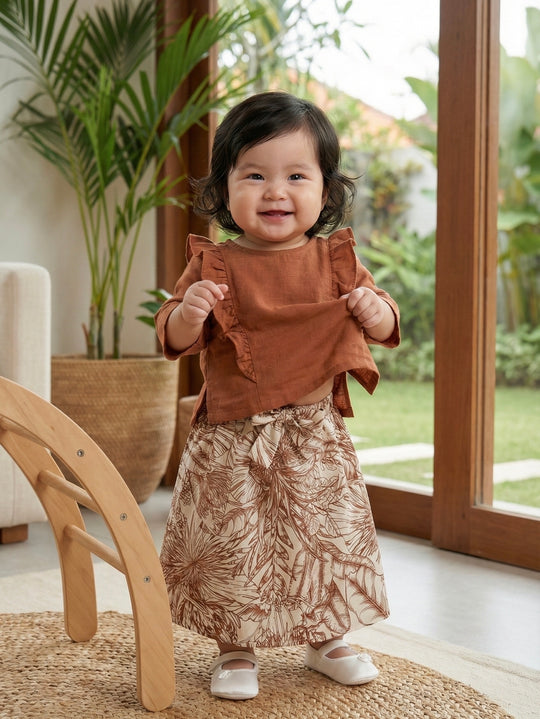 RIANG Frill Blouse & Skirt Set in Cinnamon Lush
