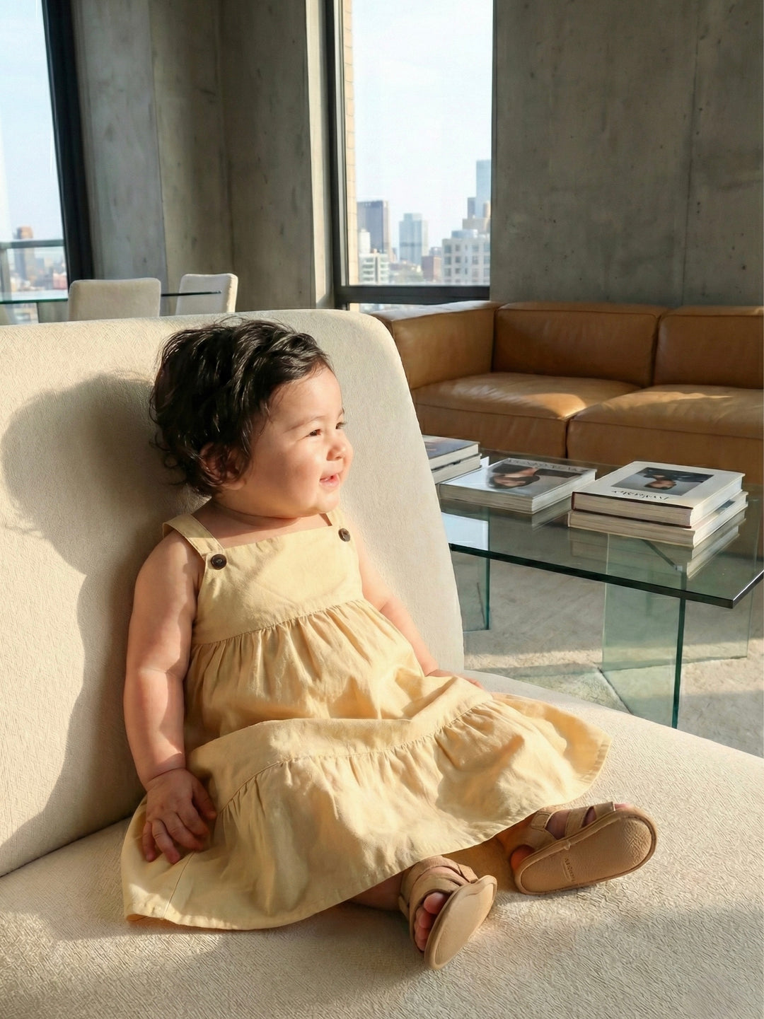 SUMMER Overall Flounce Dress in Parmesan