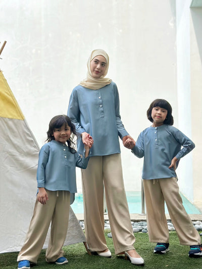 ALMA Asymmetric Blouse in Dusty Blue (Top Only)