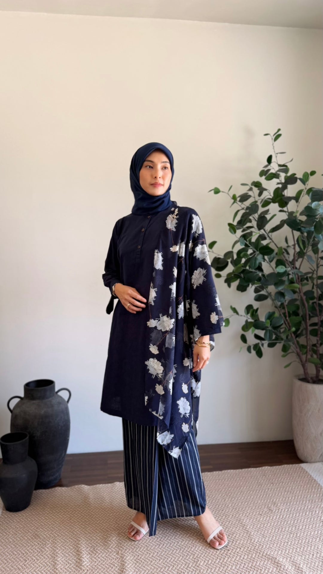 DAYANG Riau Kurung Set in Navy Blue