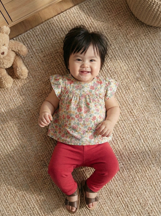KEKWA Baby's Blouse & Pants Set in Red Rose