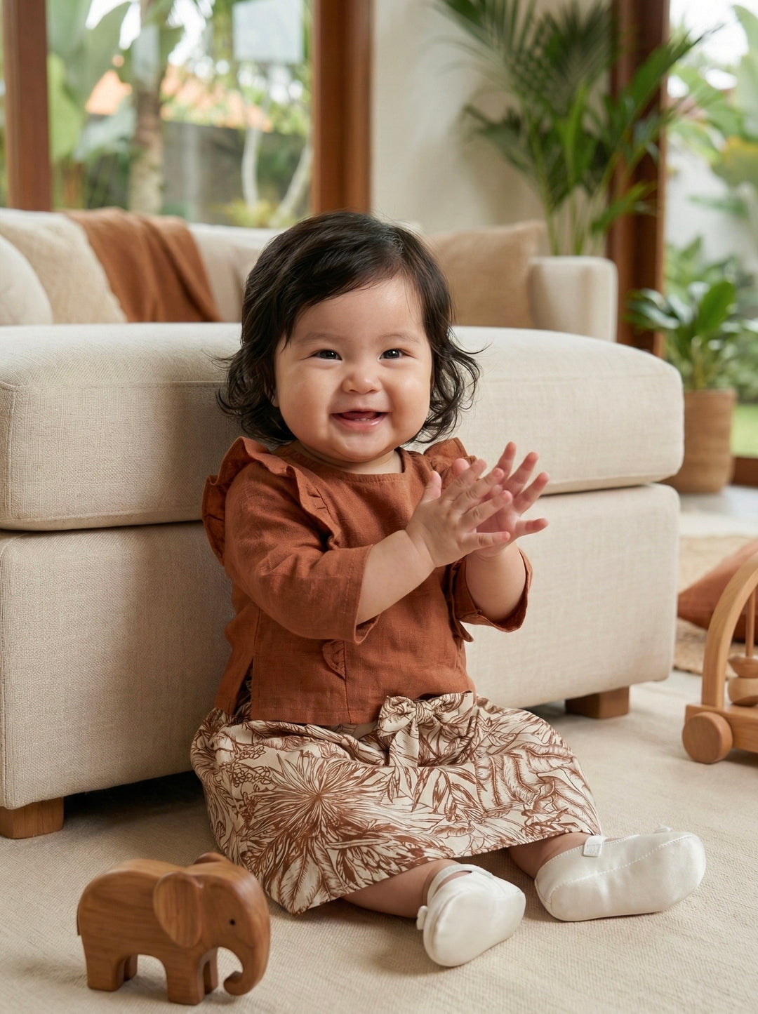 RIANG Frill Blouse & Skirt Set in Cinnamon Lush