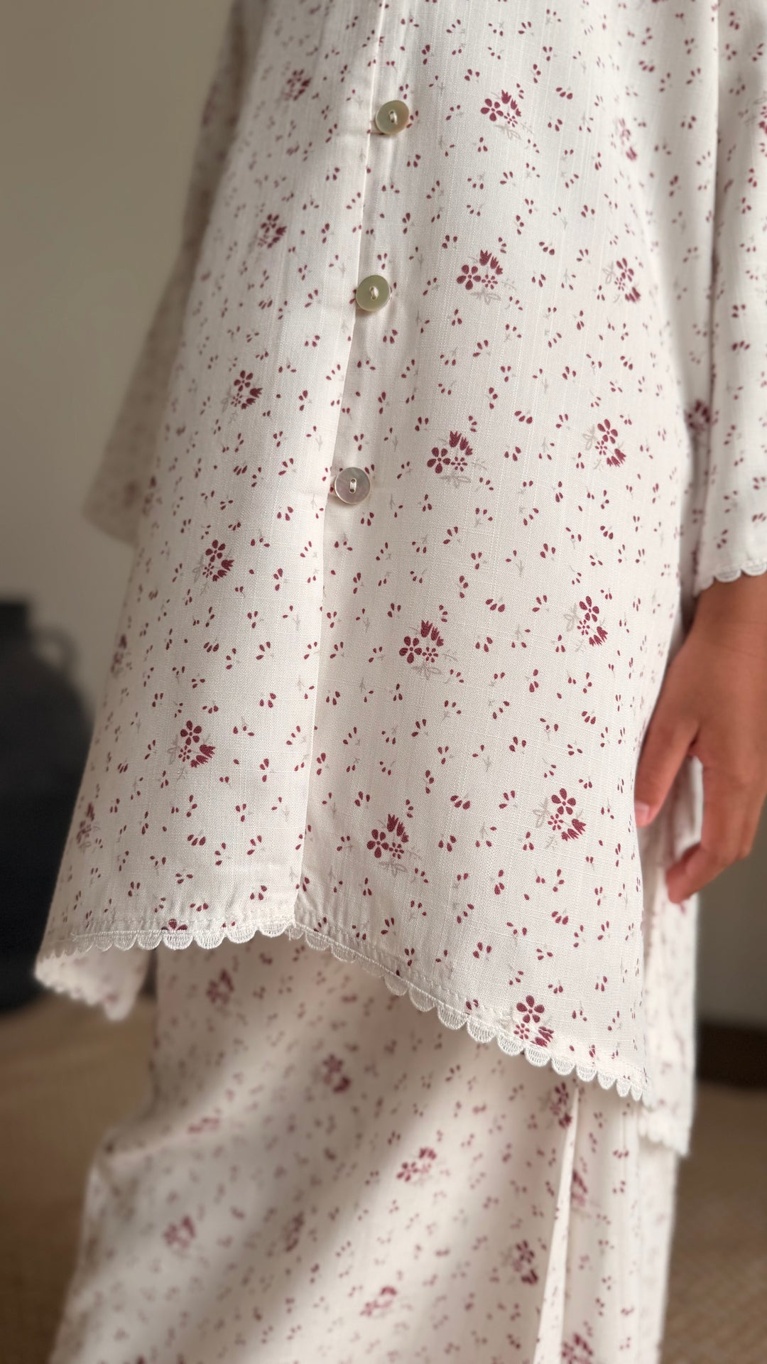 MAYANG Long Kebarung Set in Merlot Ditsy