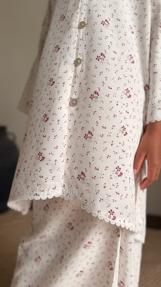 MAYANG Long Kebarung Set in Merlot Ditsy