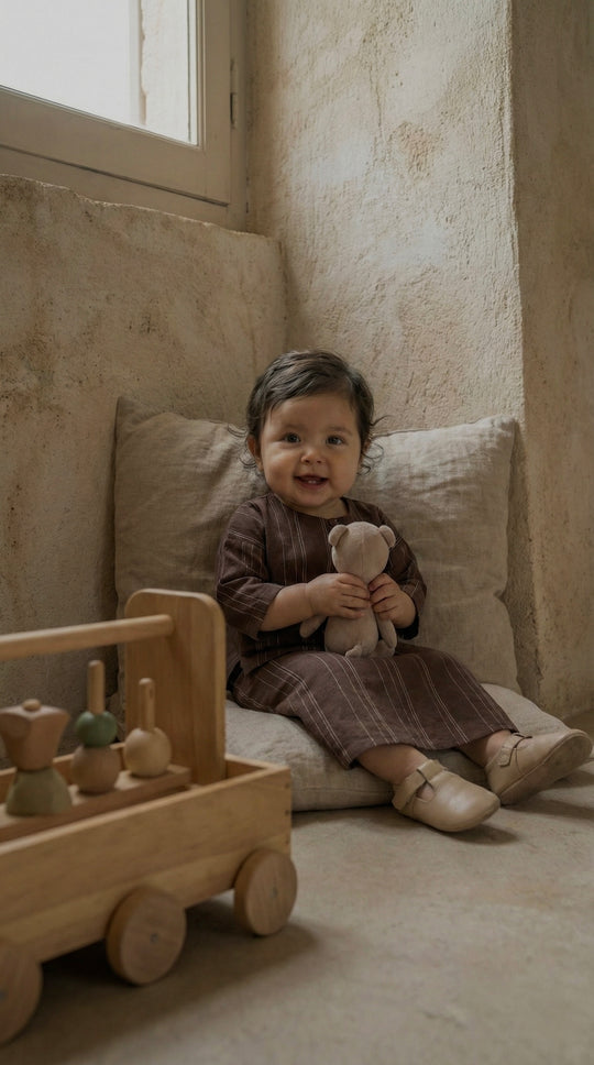 KESUMA Baby's Kurung Kedah Set in Brown Stripes