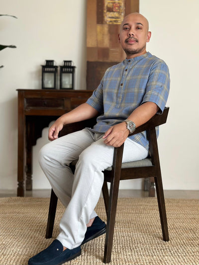 NOLAN Henley Shirt in Blue Tartan