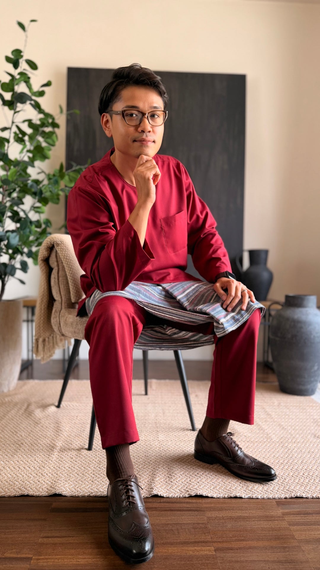 TUAH Baju Melayu Teluk Belanga in Maroon