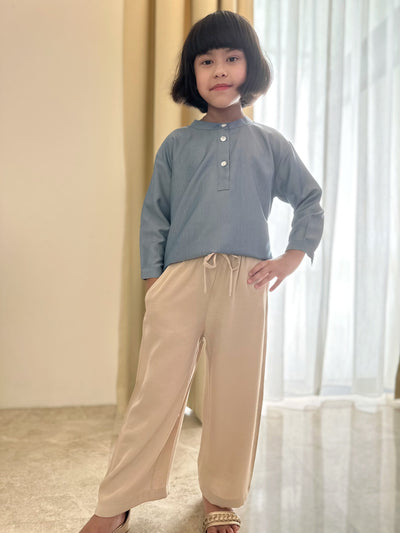 CLAIRE Asymmetric Blouse in Dusty Blue (Top Only)