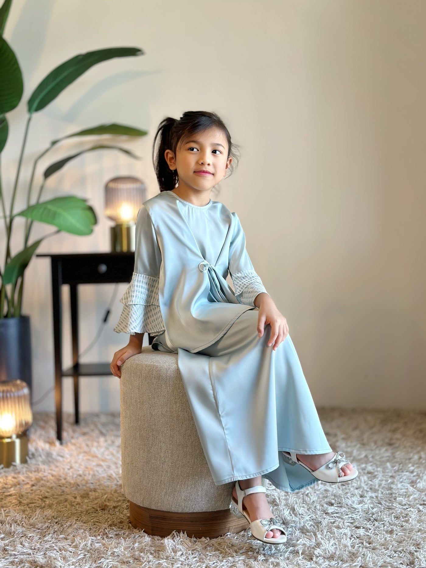 IRIS Tie-Waist Kurung Set in Icy Mist