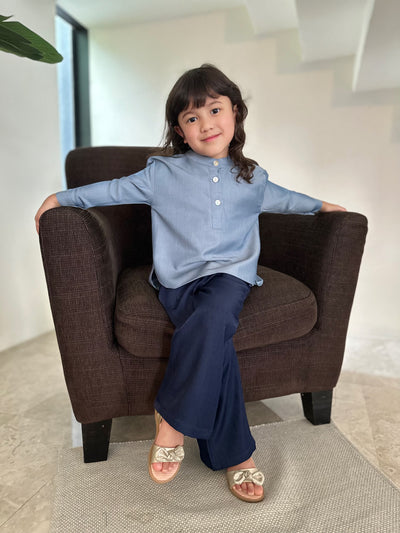 CLAIRE Asymmetric Blouse in Dusty Blue (Top Only)