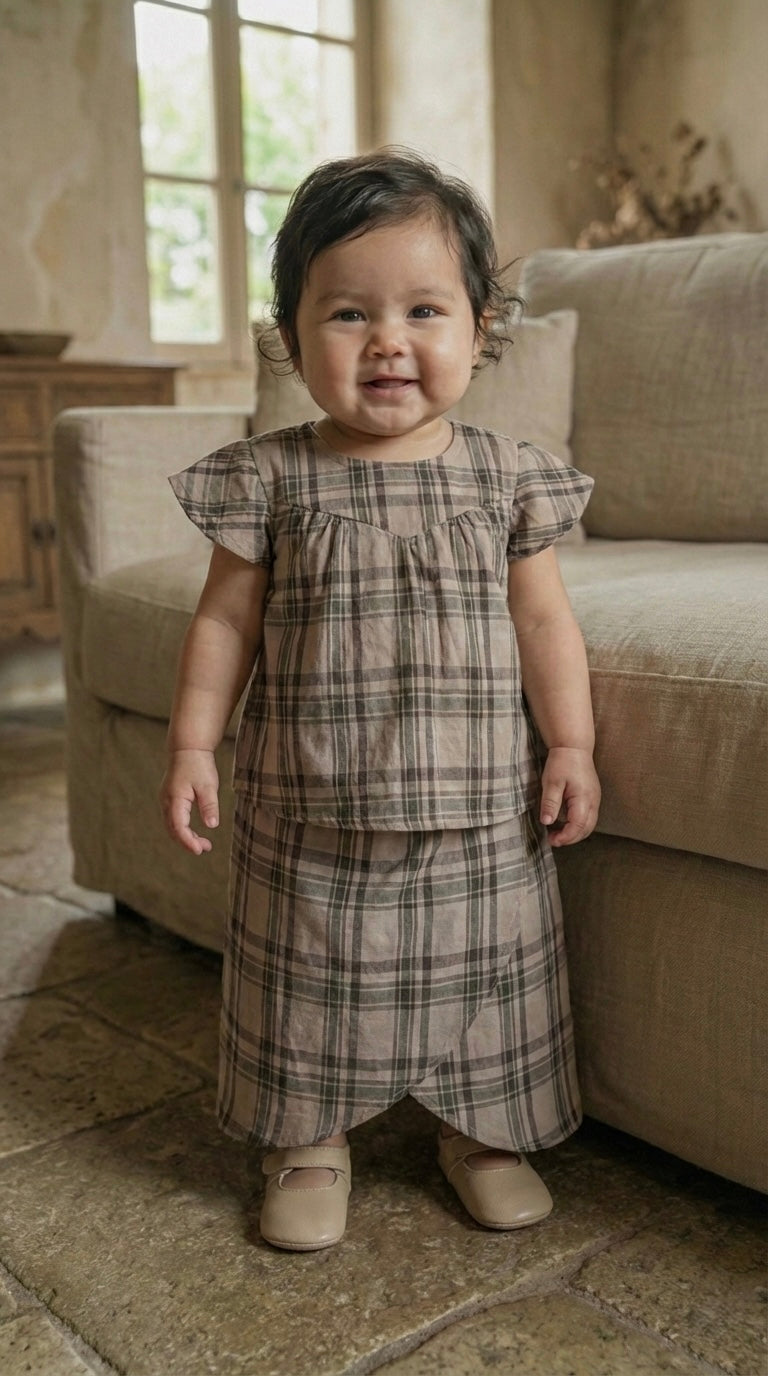 KEKWA Baby's Mini Kurung Set in Olive Plaid