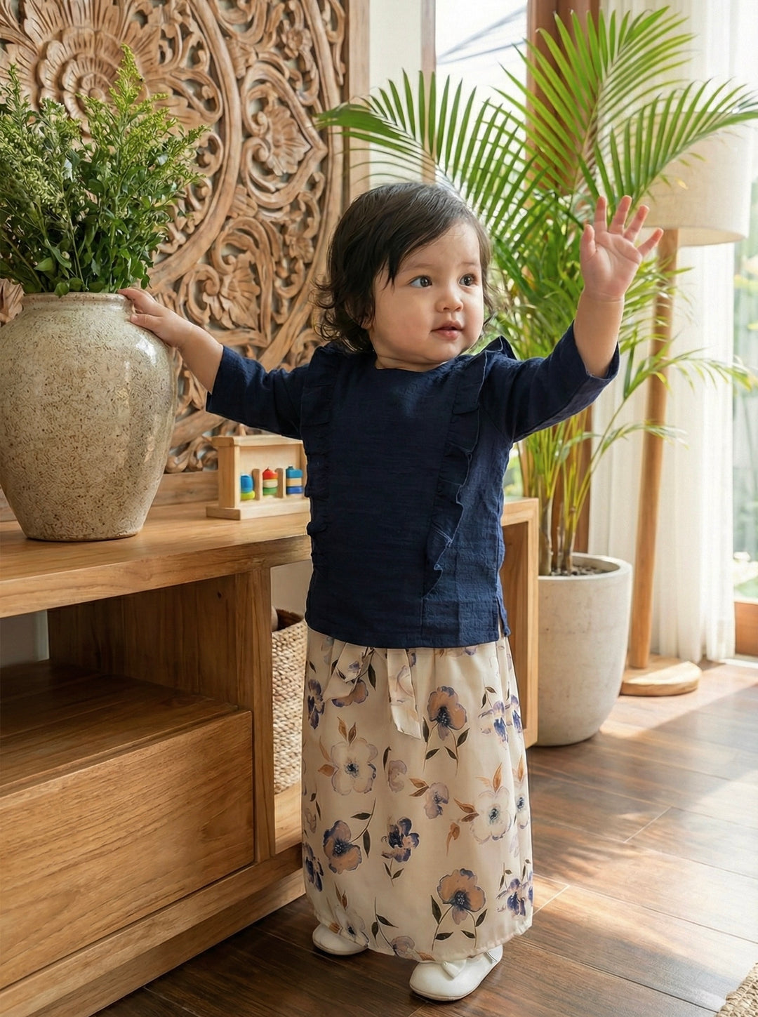 RIANG Frill Blouse & Skirt Set in Midnight Bloom