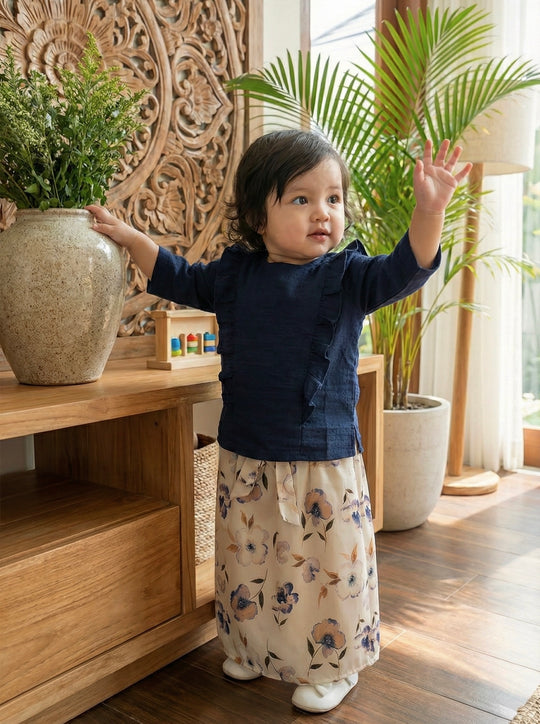 RIANG Frill Blouse & Skirt Set in Midnight Bloom