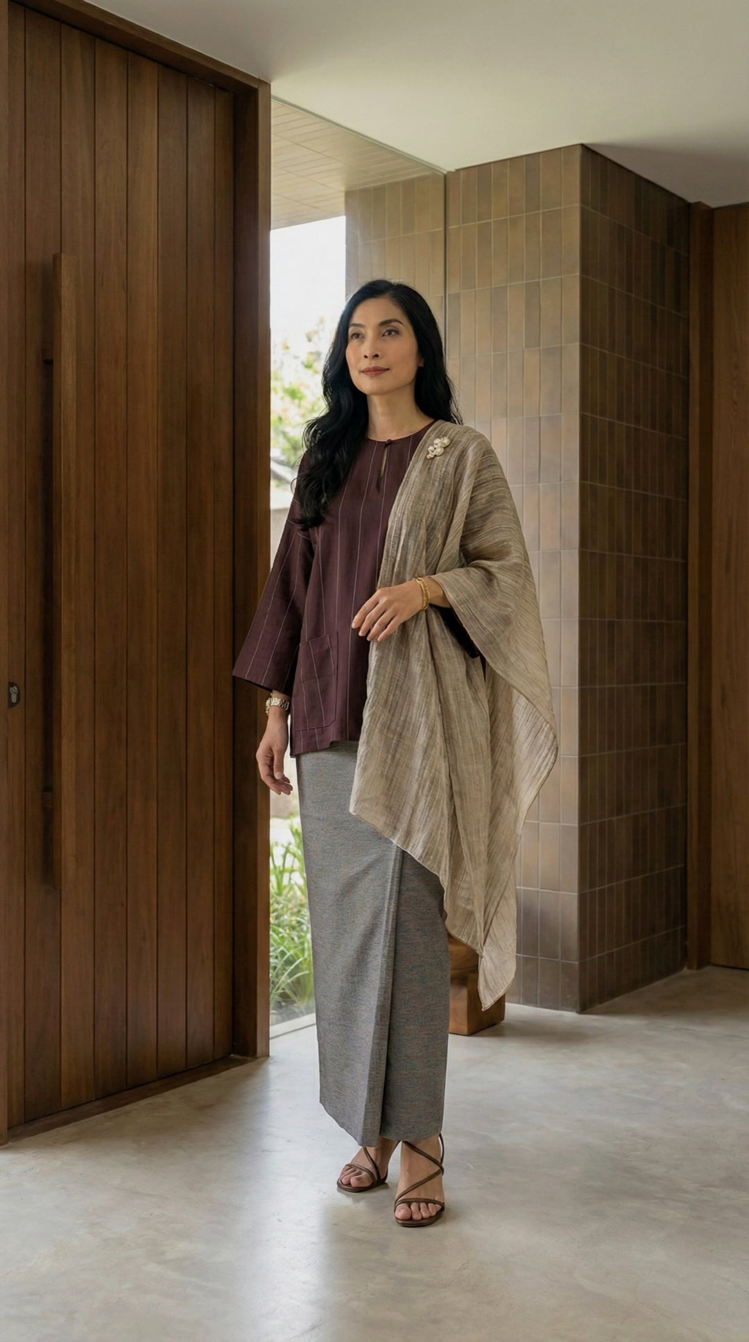 MAIMUNAH Classic Kurung Kedah Set in Chocolate