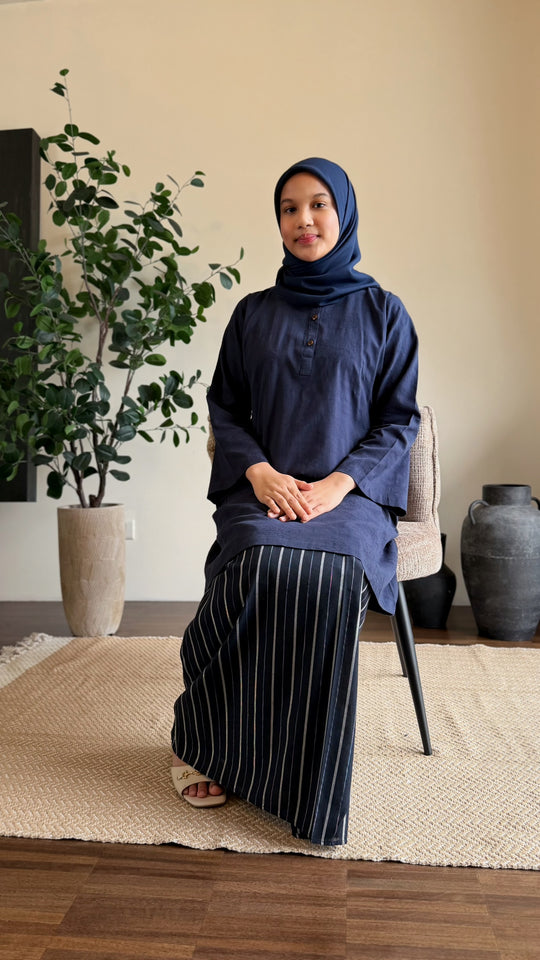 DAYANG Riau Kurung Set in Navy Blue