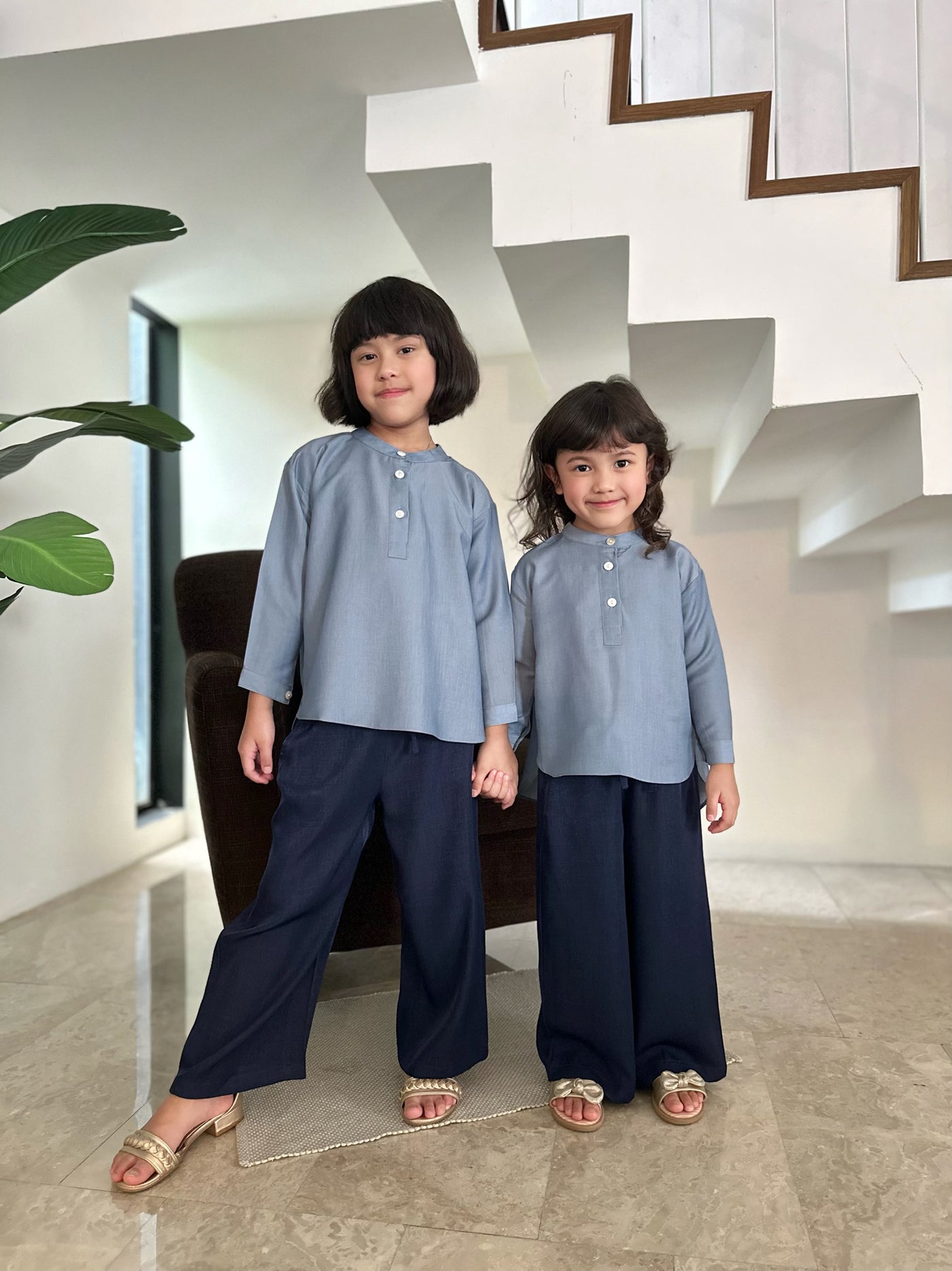 CLAIRE Asymmetric Blouse in Dusty Blue (Top Only)