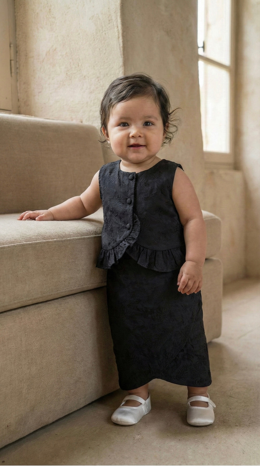 AYRA Baby’s Blouse & Skirt Set in Charcoal