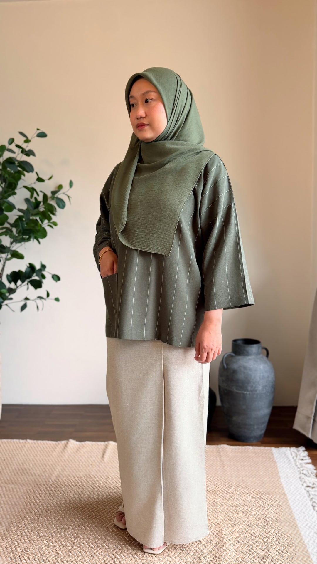 MAIMUNAH Kurung Kedah Set in Olive