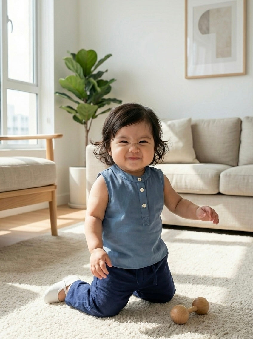ELLIE Baby’s Sleeveless Blouse in Dusty Blue (Top Only)