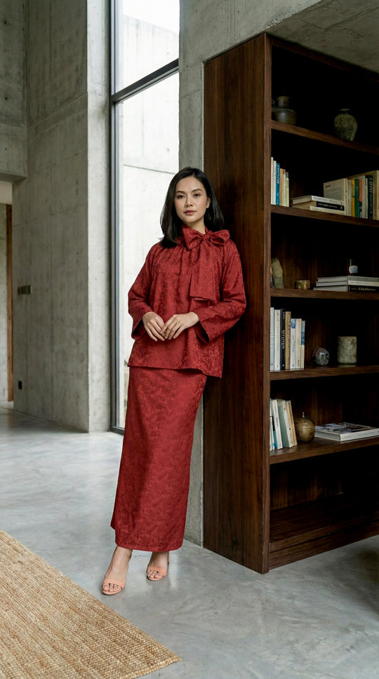 JAMILA Bow-tie Modern Kurung Set in Saffron