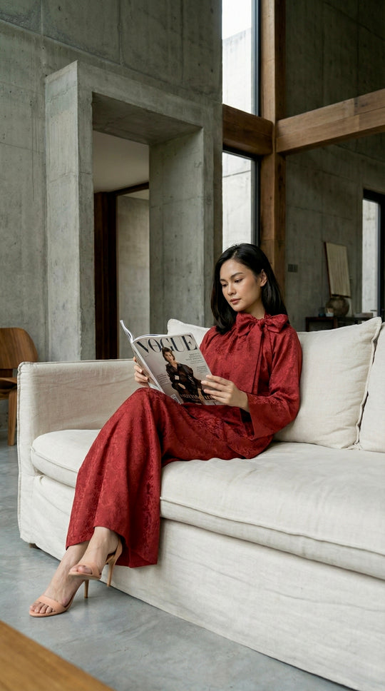 JAMILA Bow-tie Modern Kurung Set in Saffron