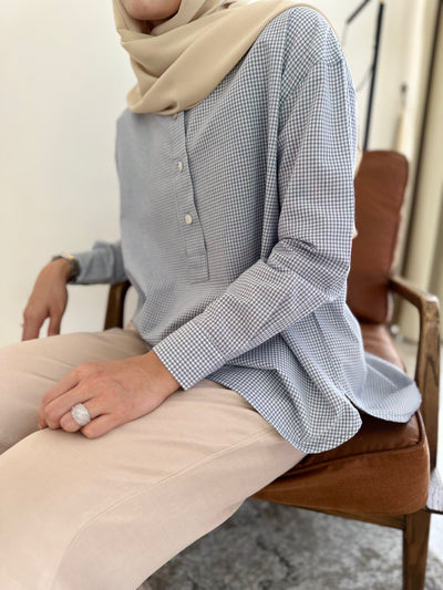 ALMA Asymmetric Blouse in Blue Gingham (Top Only)