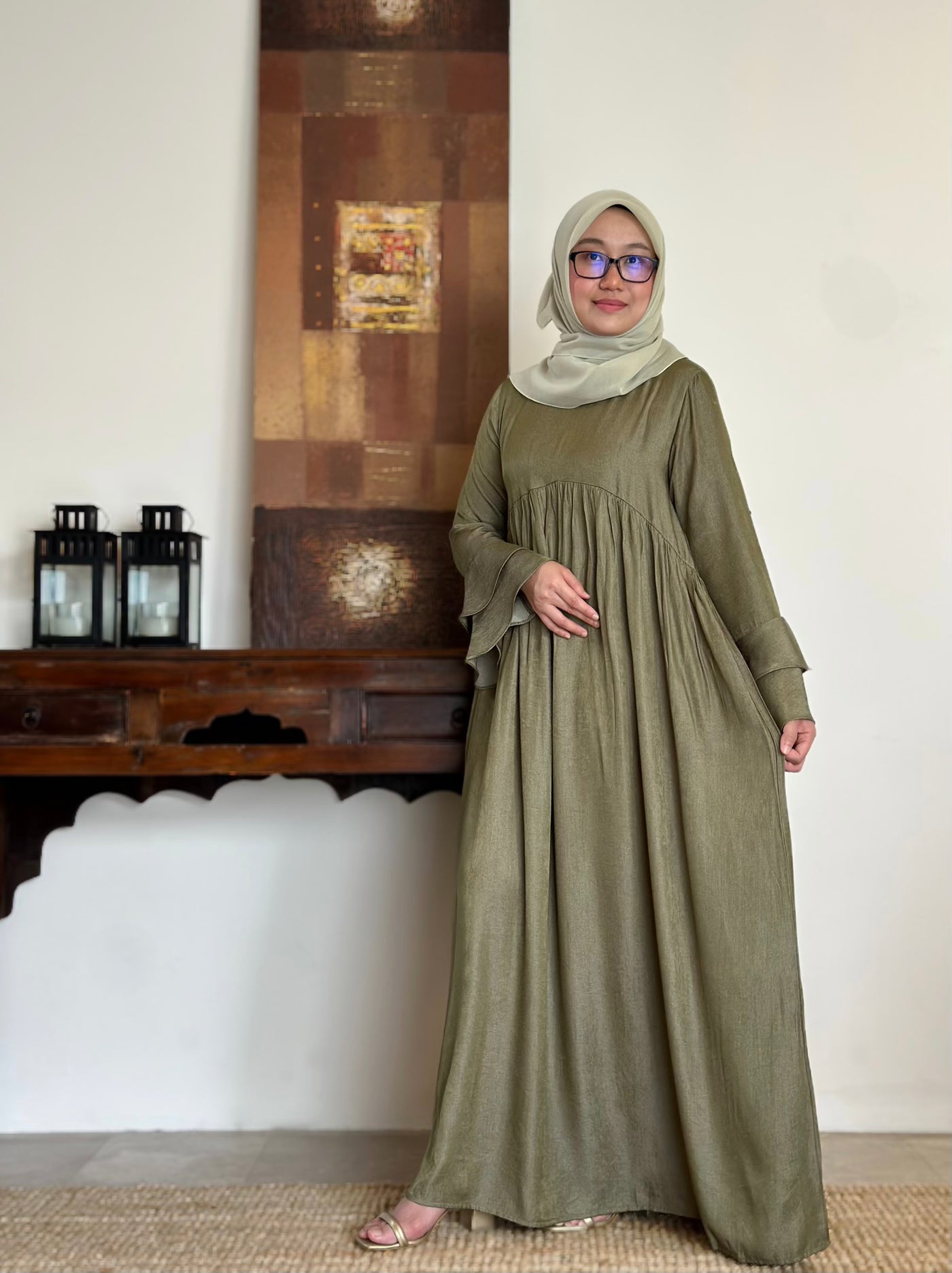 SERENA Flounce Maxi Dress in Mudgreen