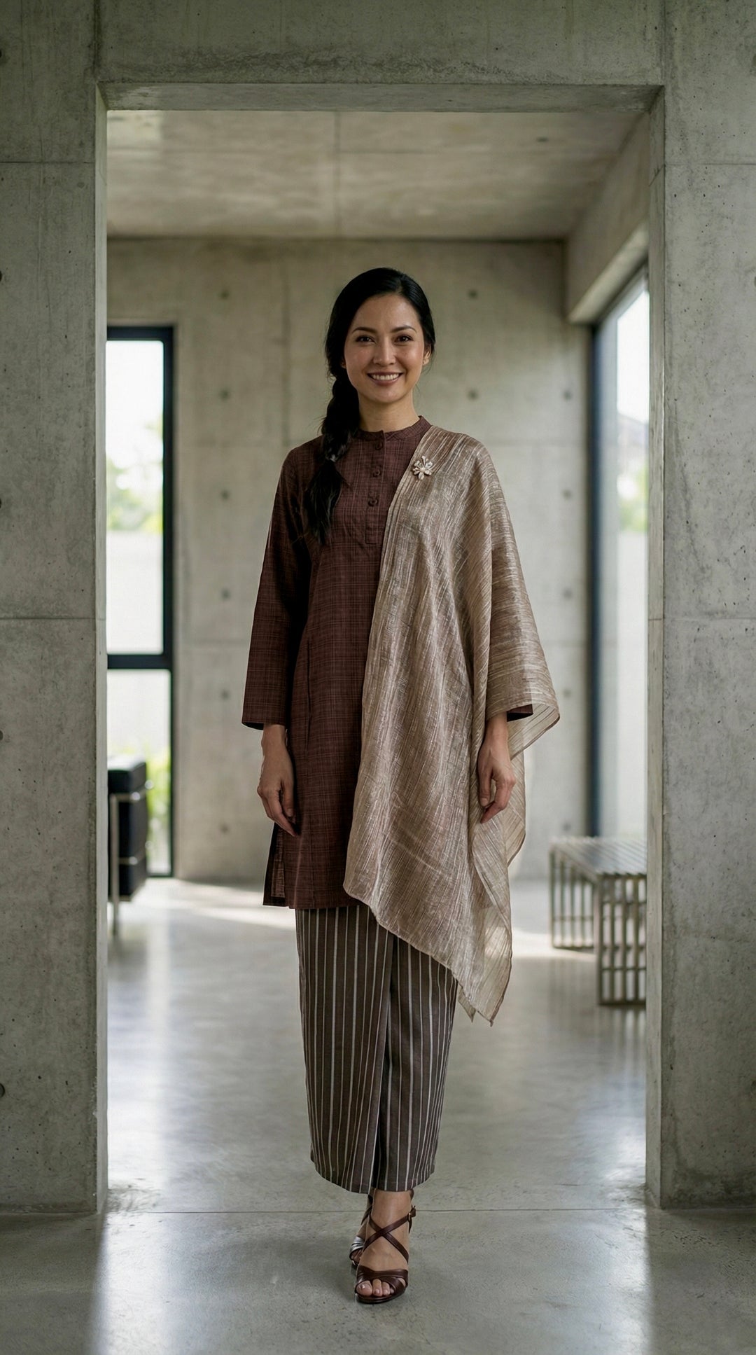 DAYANG Riau Kurung Set in Brown Gingham