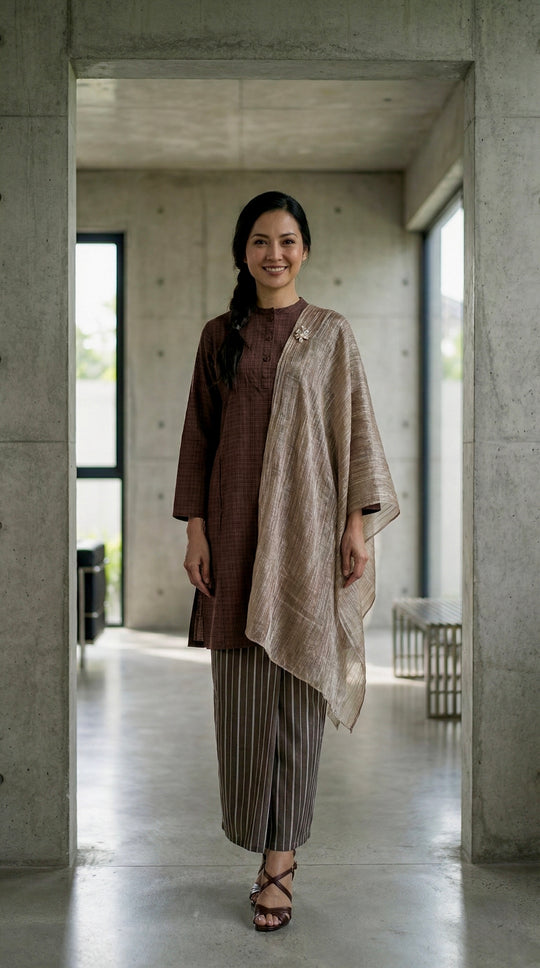 DAYANG Riau Kurung Set in Brown Gingham